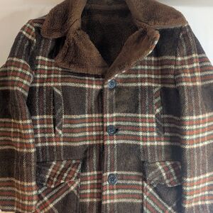 Men's Grandpa Chic Brown Plaid Jacket with Fleece Lining